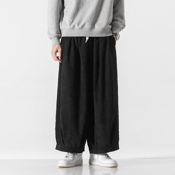 Men’s Wide-Leg Ribbed Pants with Elastic Drawstring Waist