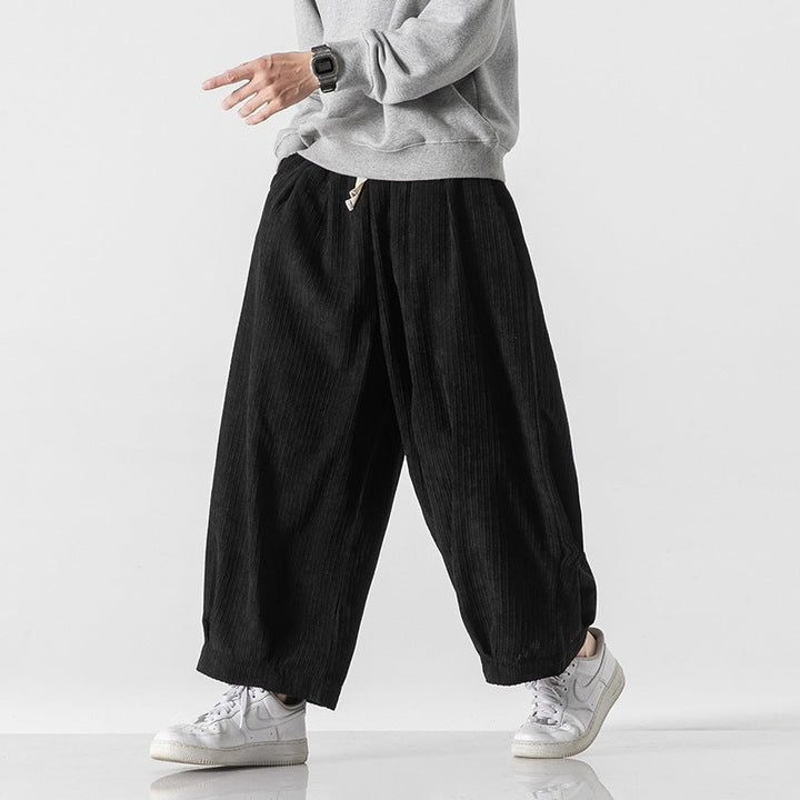 Men’s Wide-Leg Ribbed Pants with Elastic Drawstring Waist