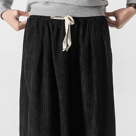 Men’s Wide-Leg Ribbed Pants with Elastic Drawstring Waist