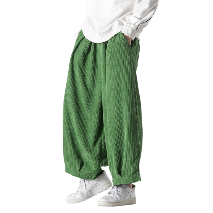 Men’s Wide-Leg Ribbed Pants with Elastic Drawstring Waist