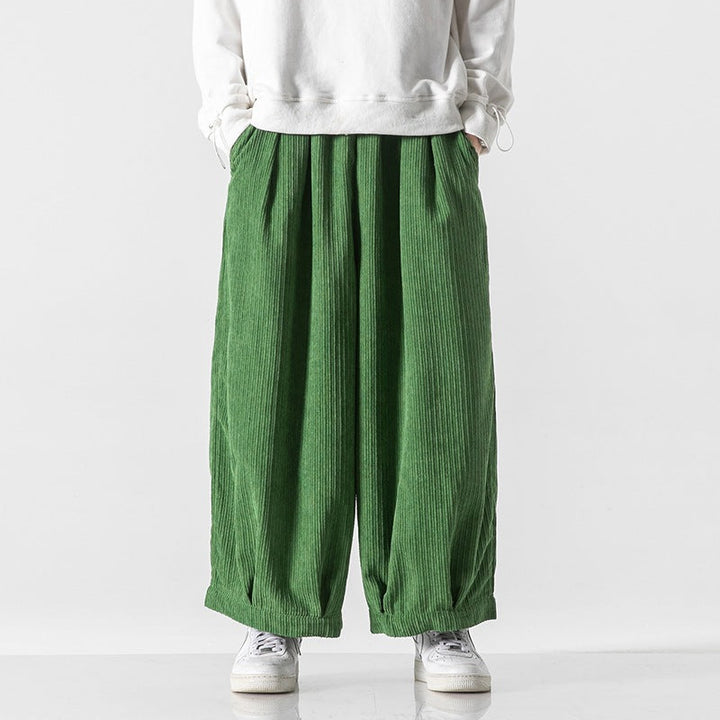 Men’s Wide-Leg Ribbed Pants with Elastic Drawstring Waist