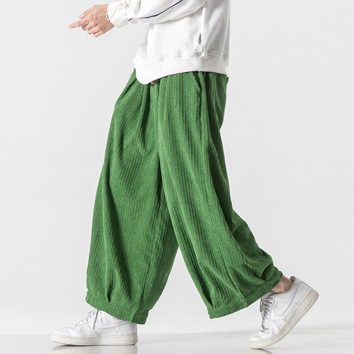 Men’s Wide-Leg Ribbed Pants with Elastic Drawstring Waist