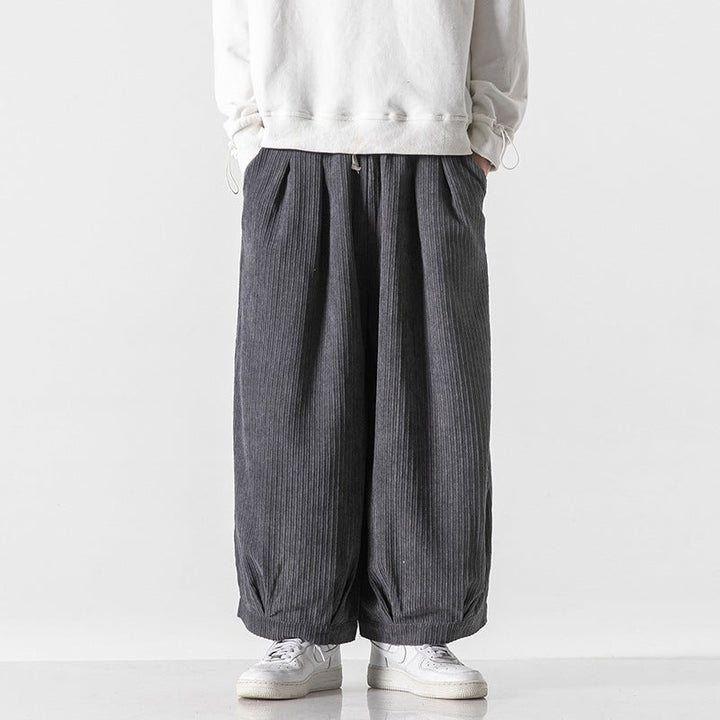 Men’s Wide-Leg Ribbed Pants with Elastic Drawstring Waist