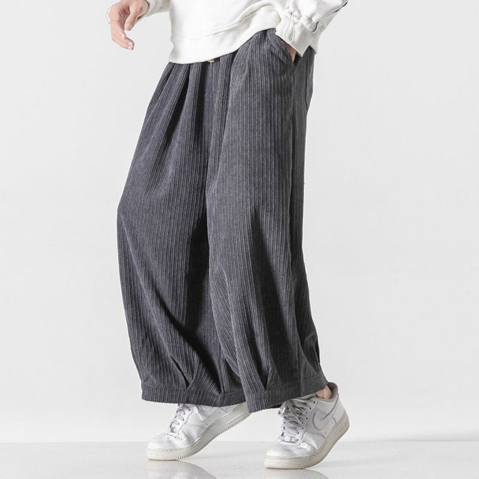 Men’s Wide-Leg Ribbed Pants with Elastic Drawstring Waist