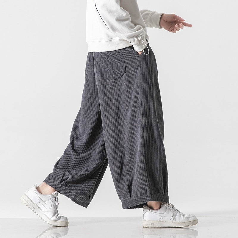 Men’s Wide-Leg Ribbed Pants with Elastic Drawstring Waist