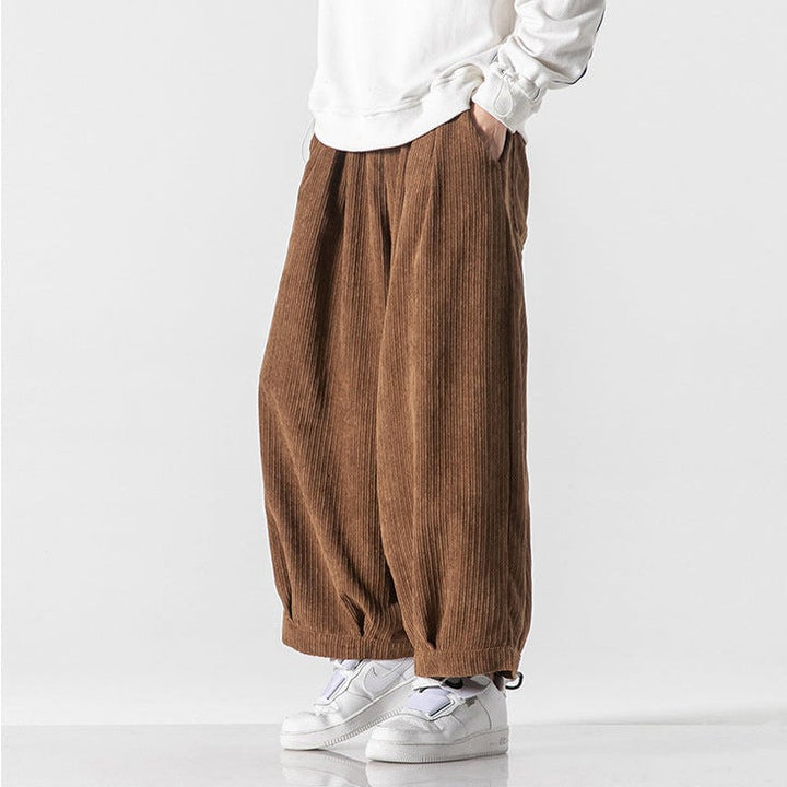 Men’s Wide-Leg Ribbed Pants with Elastic Drawstring Waist