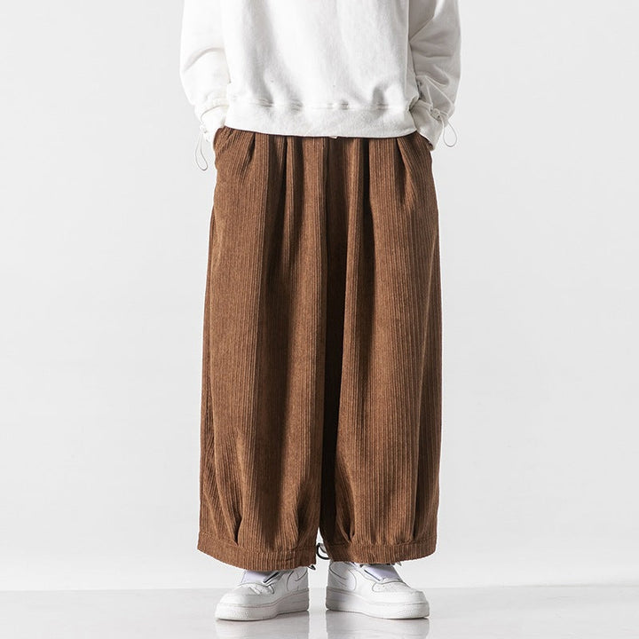 Men’s Wide-Leg Ribbed Pants with Elastic Drawstring Waist