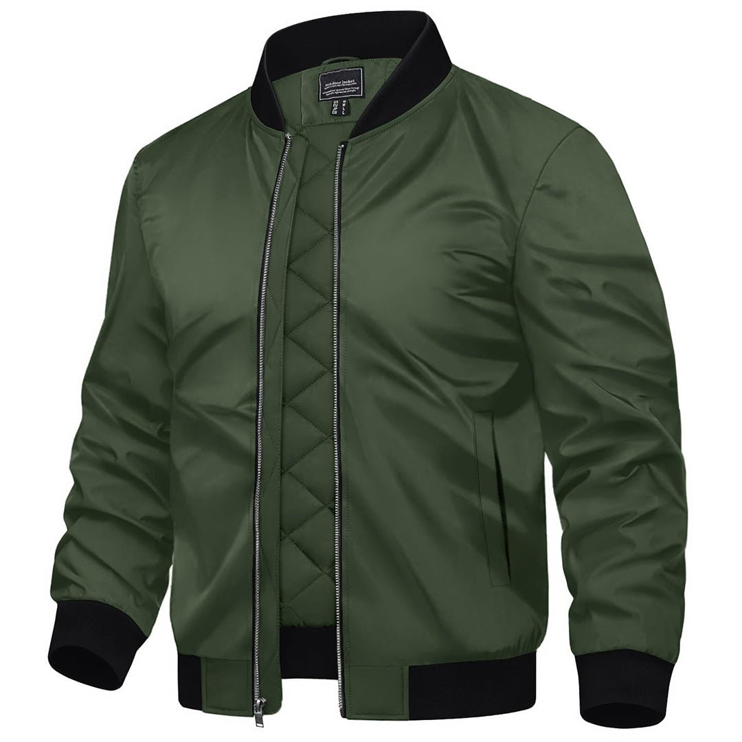 Men’s Zip-Front Bomber Jacket with Ribbed Trim