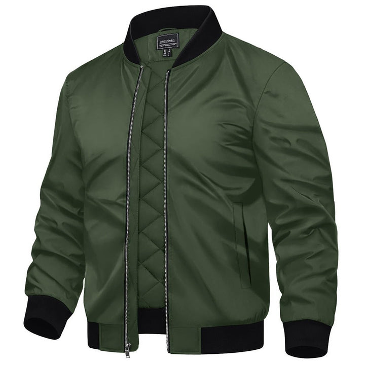 Men’s Zip-Front Bomber Jacket with Ribbed Trim