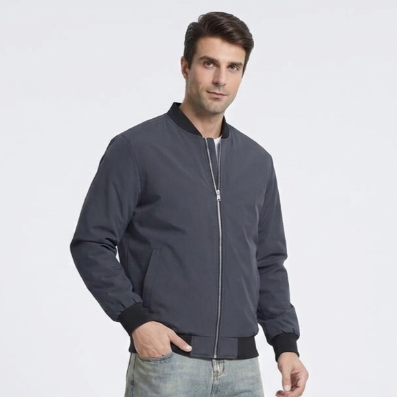 Men’s Zip-Front Bomber Jacket with Ribbed Trim
