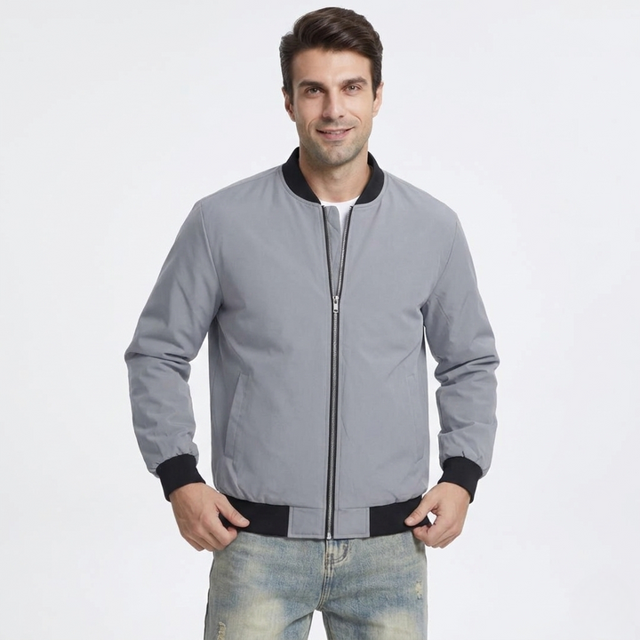 Men’s Zip-Front Bomber Jacket with Ribbed Trim