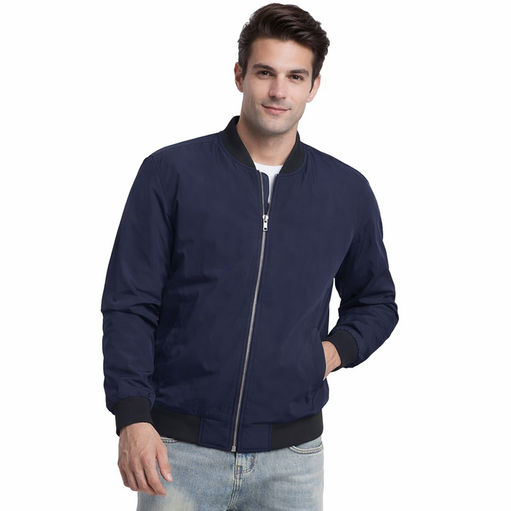 Men’s Zip-Front Bomber Jacket with Ribbed Trim