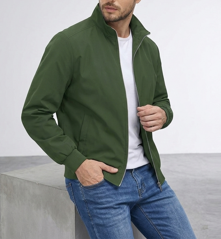 Men’s Zip-Front Jacket with Ribbed Sleeve Cuffs