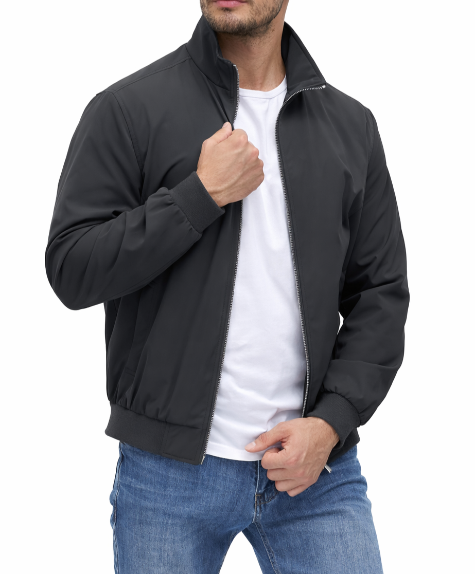 Men’s Zip-Front Jacket with Ribbed Sleeve Cuffs