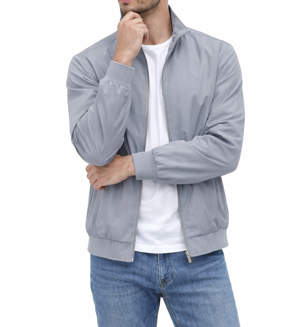 Men’s Zip-Front Jacket with Ribbed Sleeve Cuffs