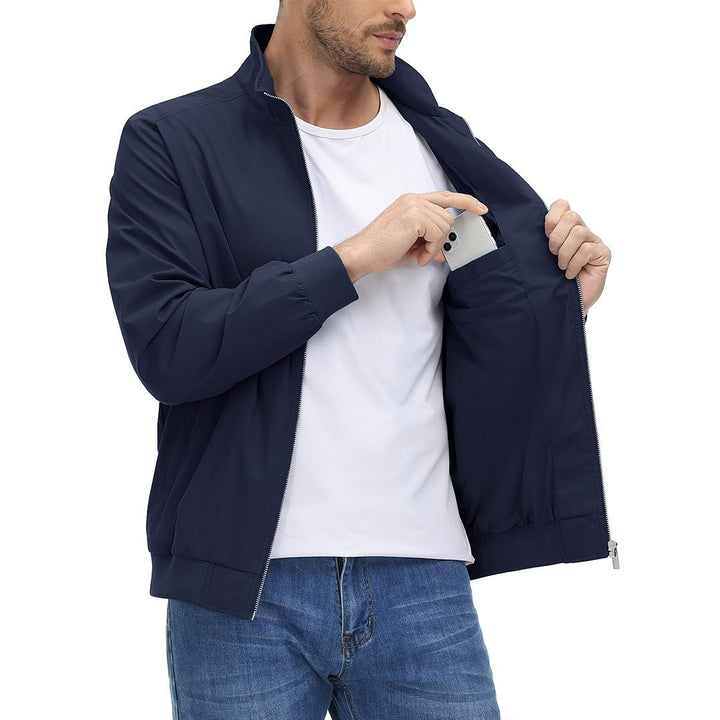 Men’s Zip-Front Jacket with Ribbed Sleeve Cuffs