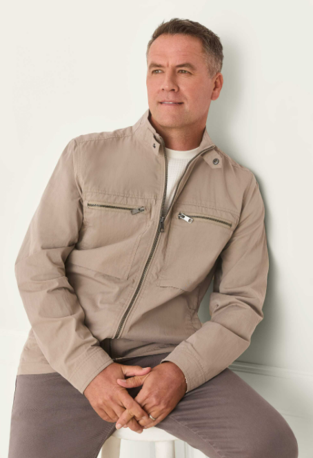Men’s Zip Front Jacket With Stand Collar And Chest Zip Pocket