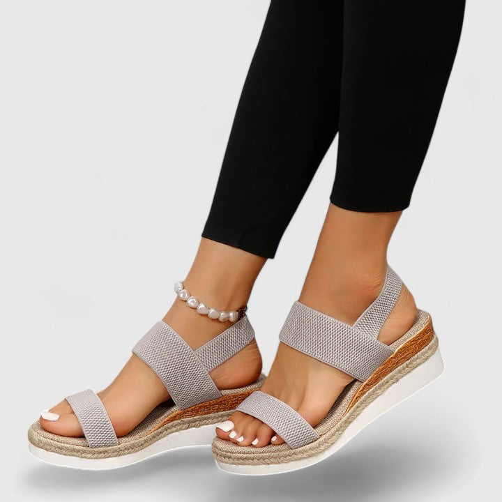 Women's Open Toe Wedge Sandals with Ankle Strap and Ring Hardware