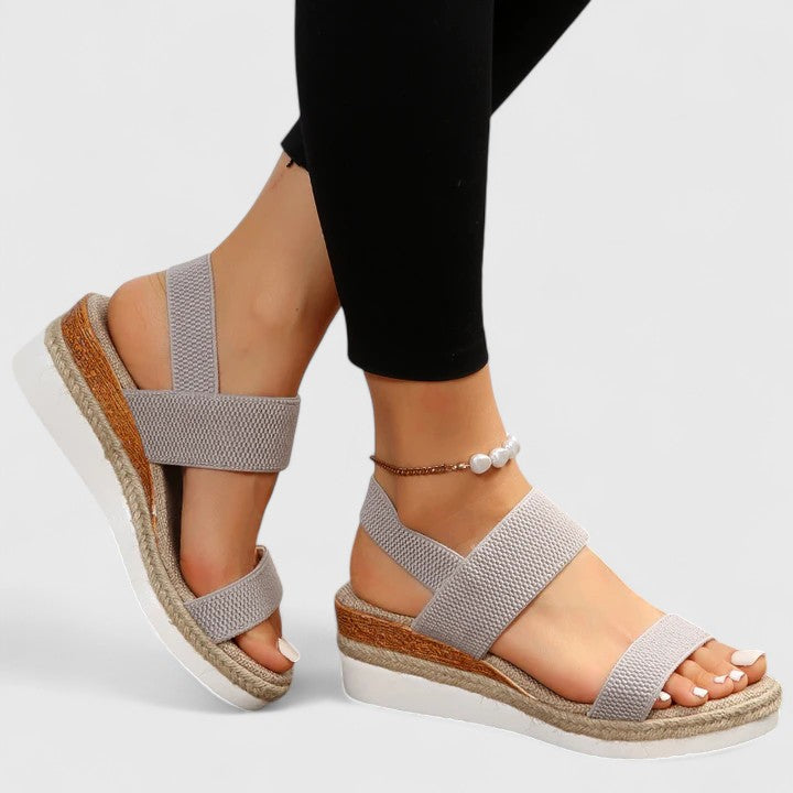 Women's Open Toe Wedge Sandals with Ankle Strap and Ring Hardware