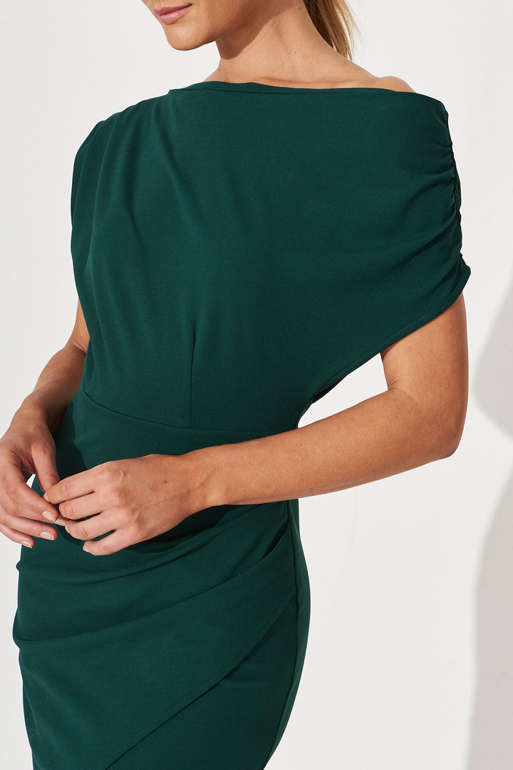 Women’s Asymmetrical Draped Bodice Angled Wrap Hem Midi Dress