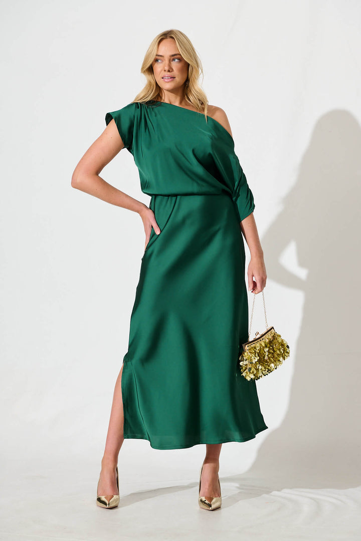 Women’s Asymmetrical Sleeve Side Split Midi Dress