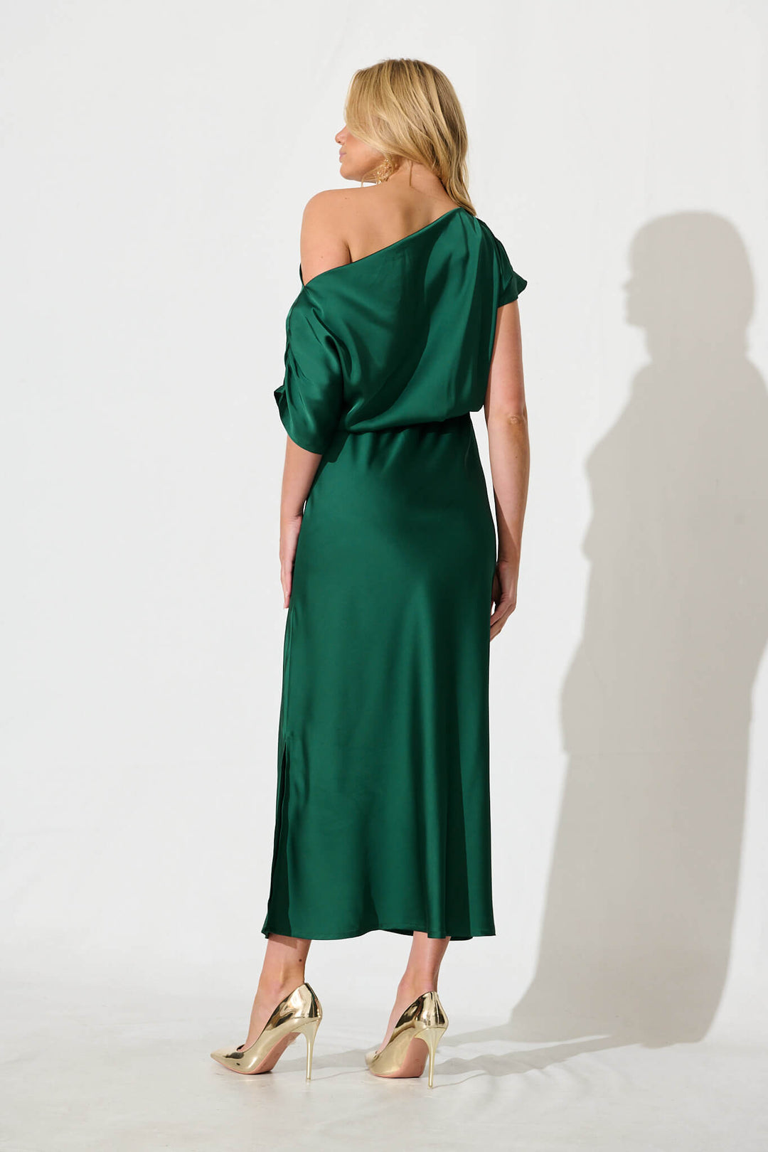 Women’s Asymmetrical Sleeve Side Split Midi Dress