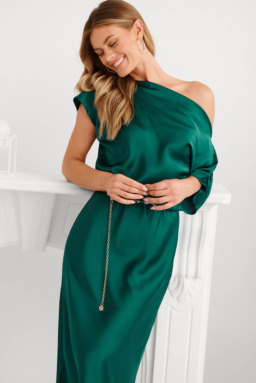 Women’s Asymmetrical Sleeve Side Split Midi Dress