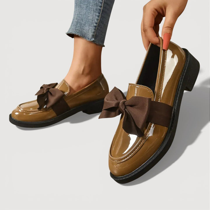 Women’s Rounded Toe Slip-On Loafers with Oversized Bow Detail