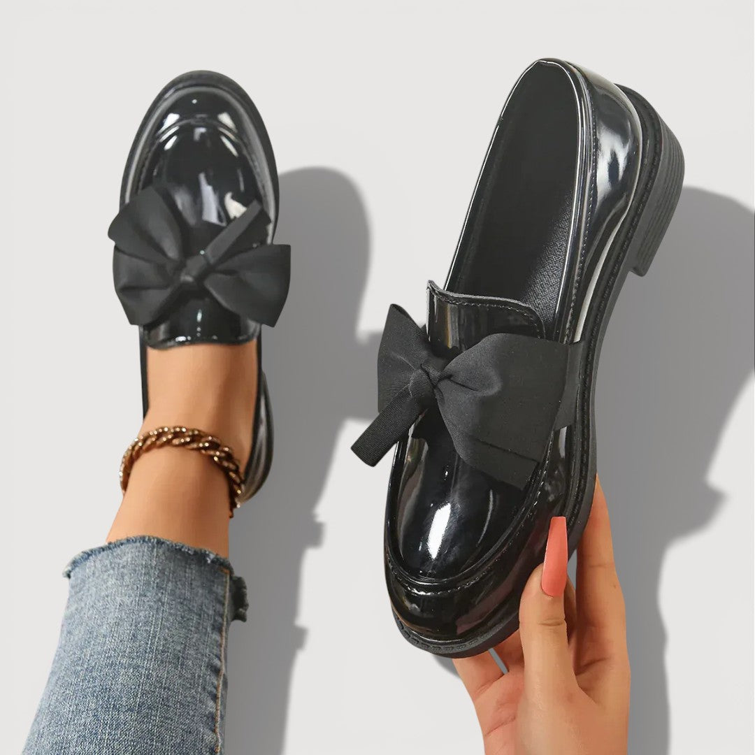 Women’s Rounded Toe Slip-On Loafers with Oversized Bow Detail