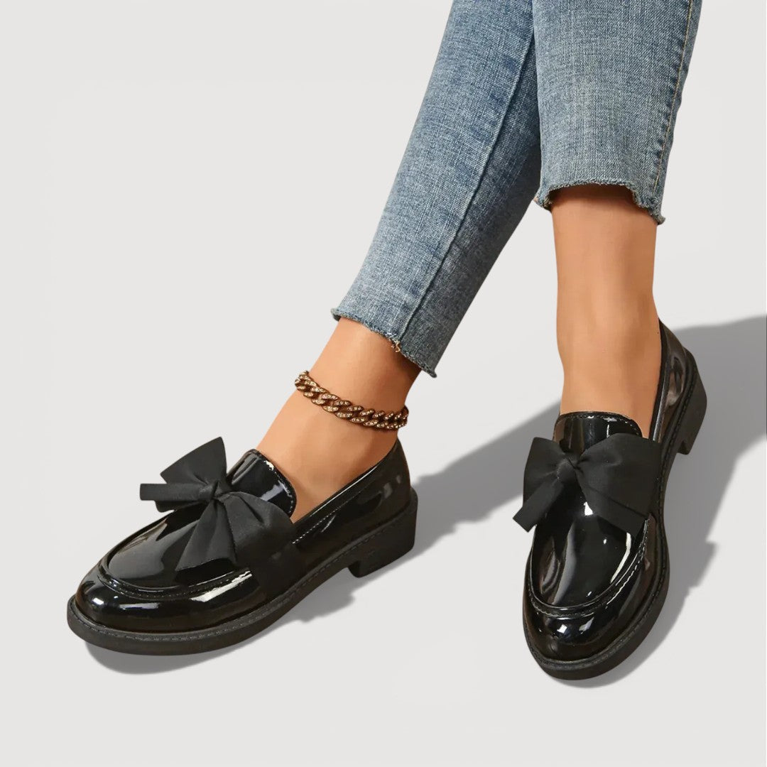 Women’s Rounded Toe Slip-On Loafers with Oversized Bow Detail