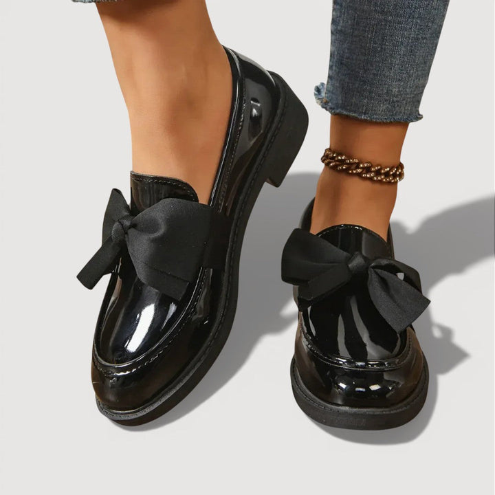 Women’s Rounded Toe Slip-On Loafers with Oversized Bow Detail