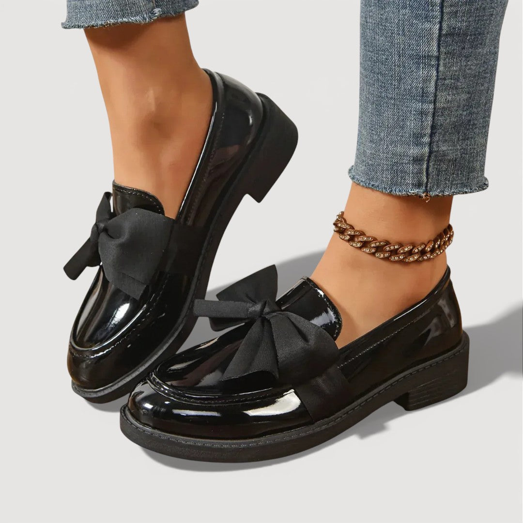 Women’s Rounded Toe Slip-On Loafers with Oversized Bow Detail