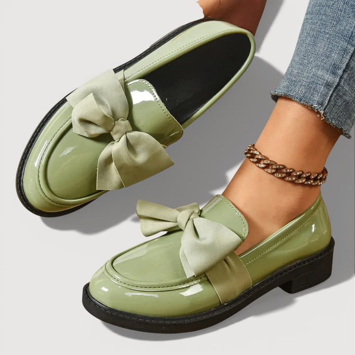 Women’s Rounded Toe Slip-On Loafers with Oversized Bow Detail