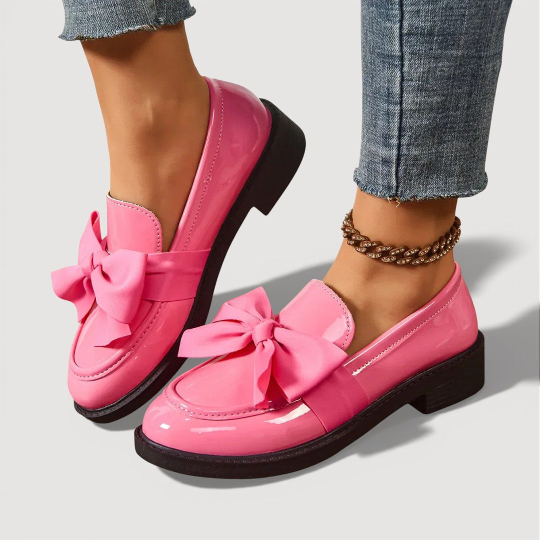 Women’s Rounded Toe Slip-On Loafers with Oversized Bow Detail
