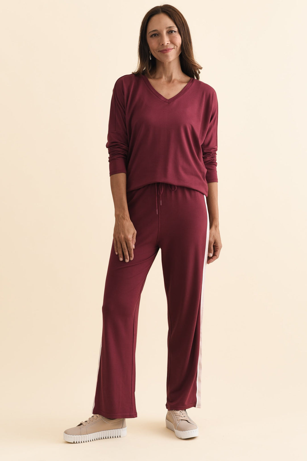 Women’s Burgundy Contrast Side Stripe Pants