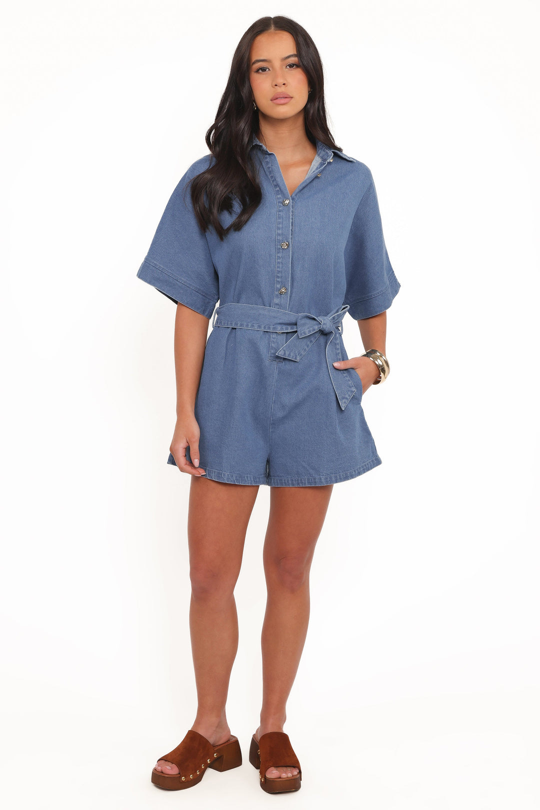 Women’s Button Front Short Sleeve Jumpsuit