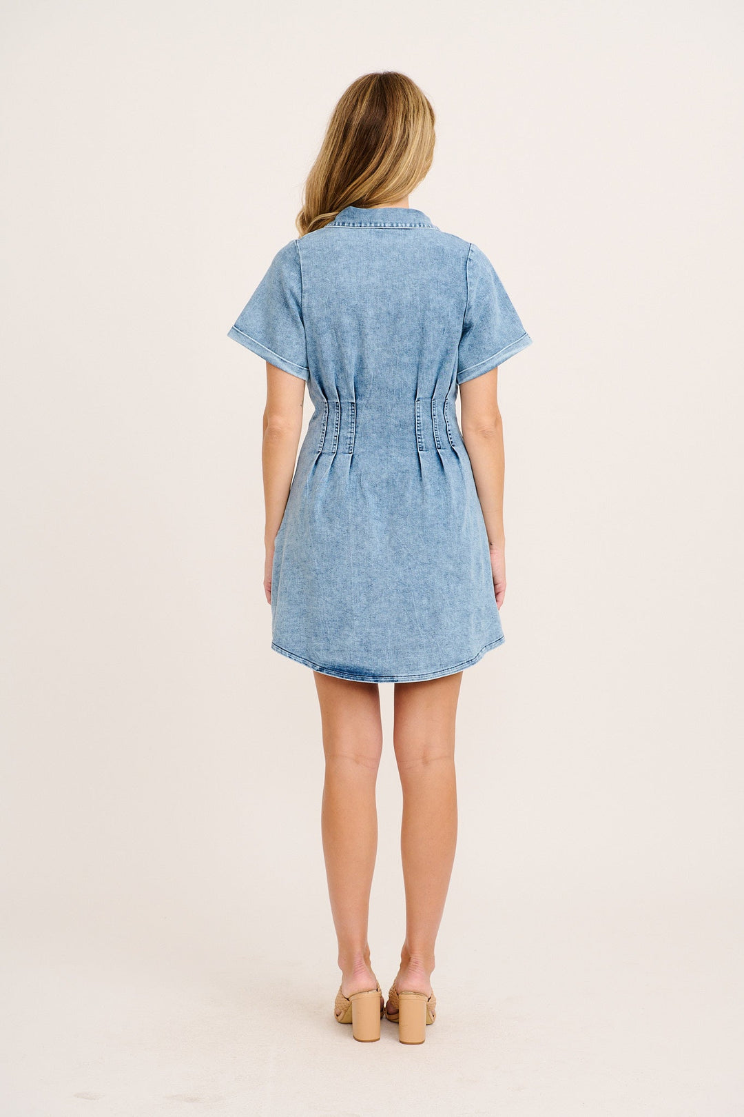 Women's Denim Mini Dress with Button Front and Collar