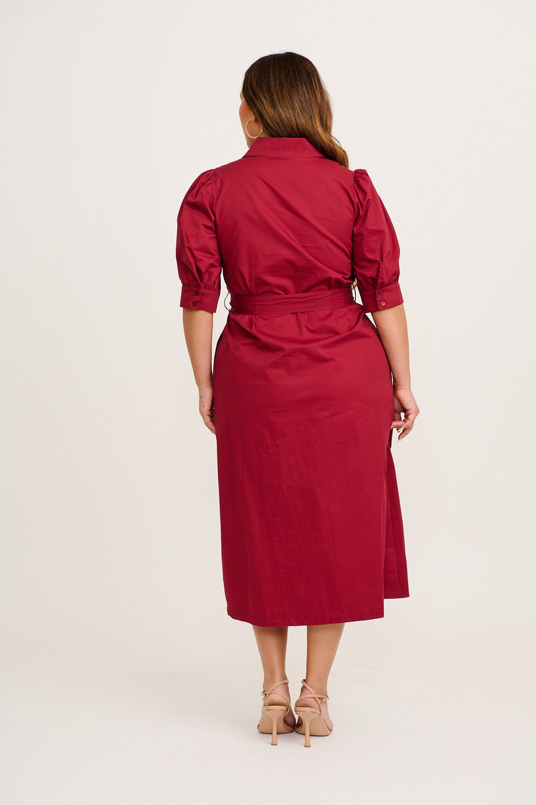Women’s Collared Button Front Tie Waist Midi Dress
