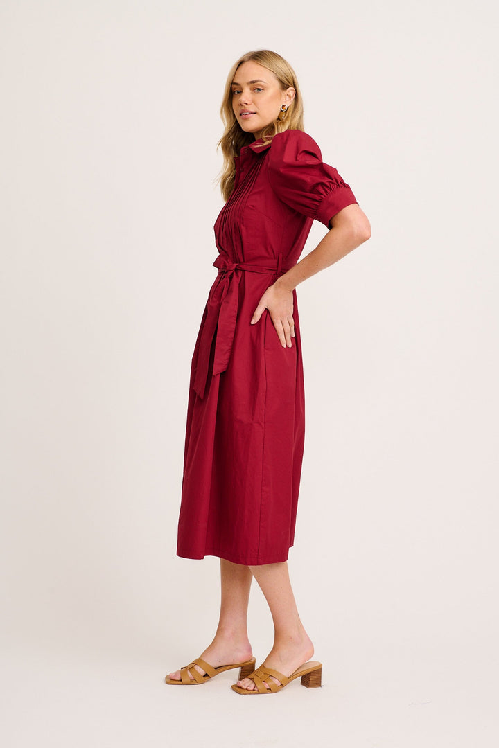 Women’s Collared Button Front Tie Waist Midi Dress