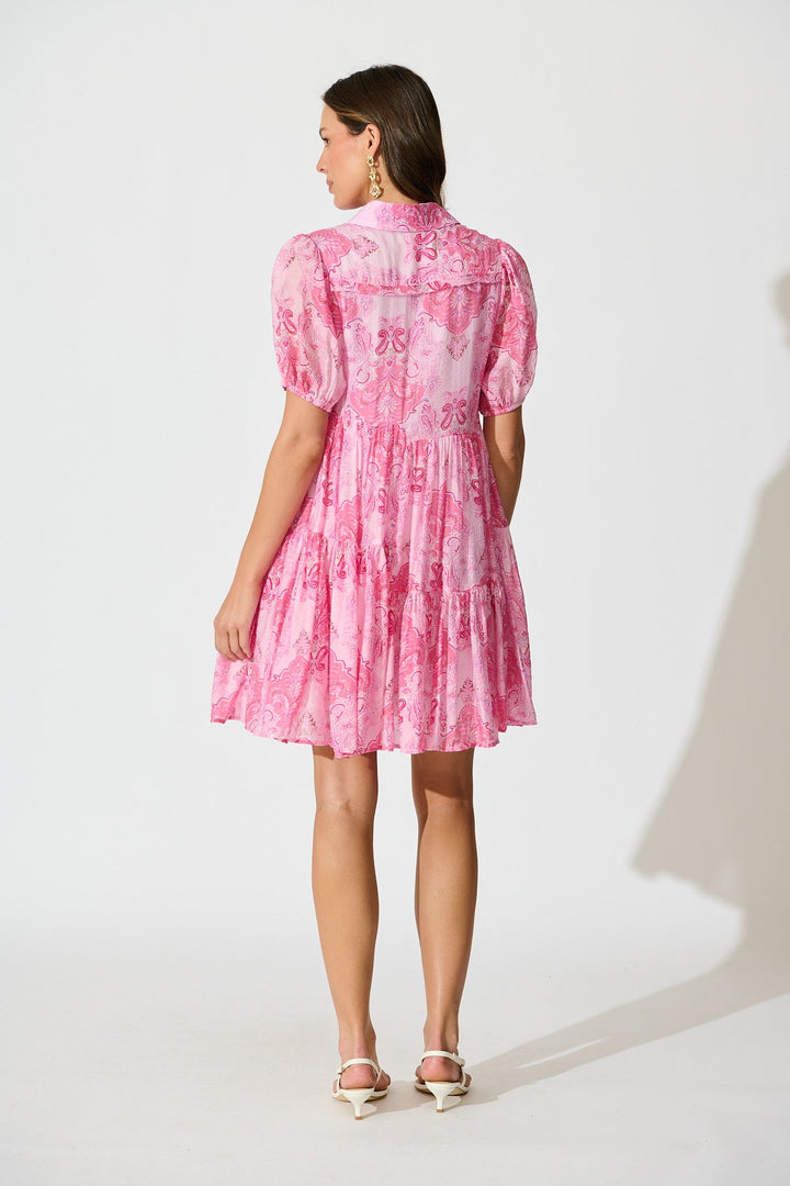 Women's Tiered Puff Sleeve Mini Dress with Button Front
