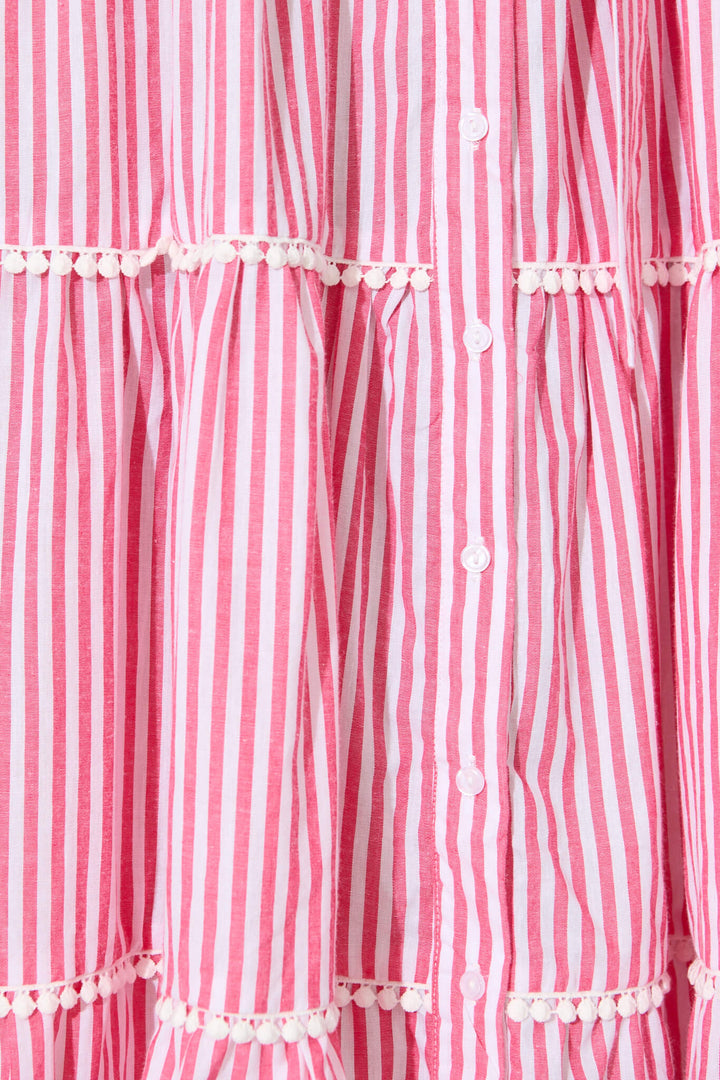 Women’s Collared Puff Sleeve Tie Waist Tiered Midi Dress