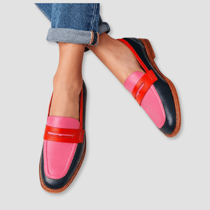 Women's Colour Block Pointed Toe Slip-On Loafers with Stitch Detail