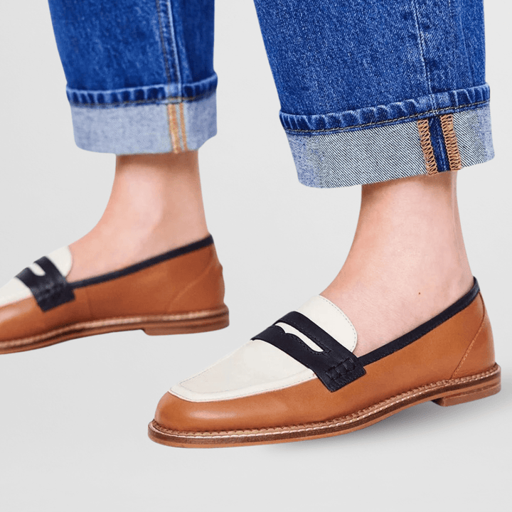 Women's Colour Block Pointed Toe Slip-On Loafers with Stitch Detail