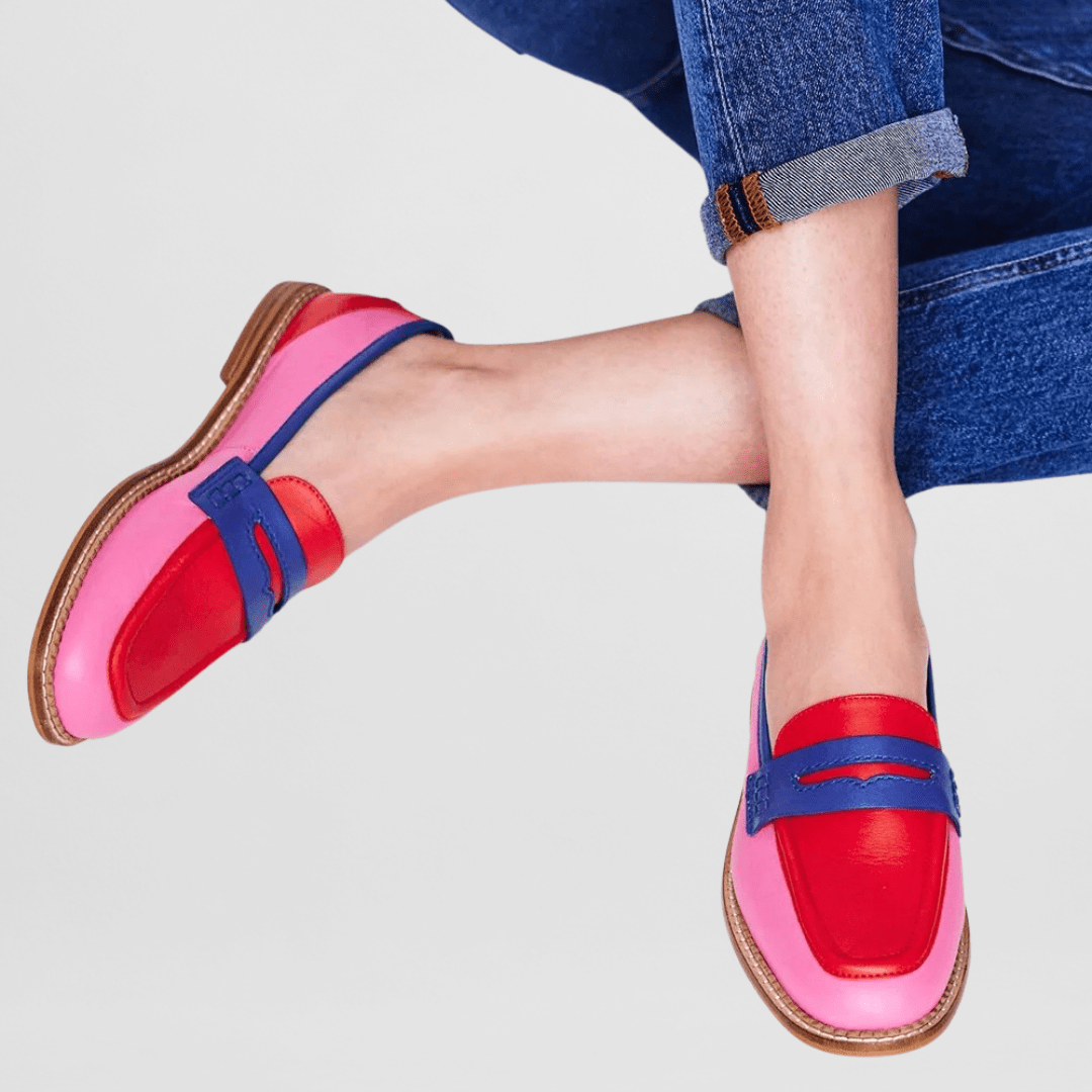 Women's Colour Block Pointed Toe Slip-On Loafers with Stitch Detail