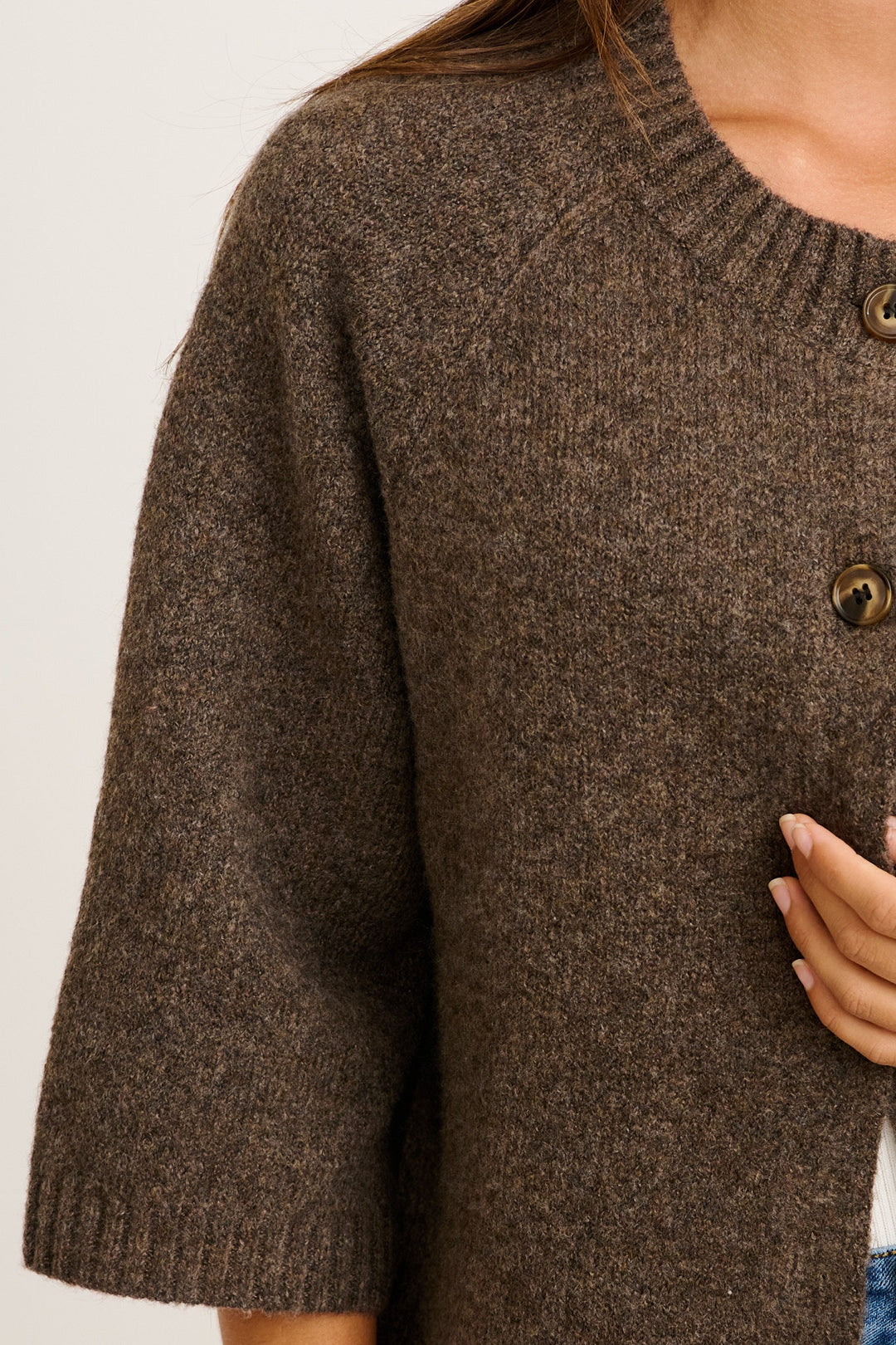 Women's Knit Cardigan with Button Front and Three Quarter Sleeves