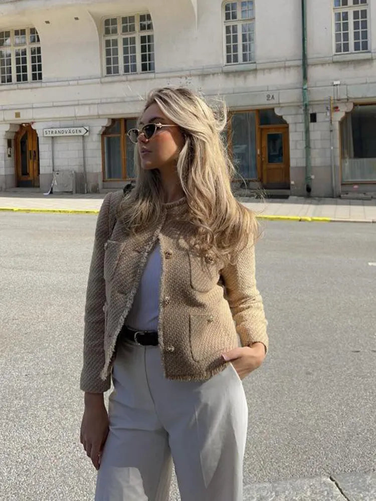 Women’s Cropped Blazer Button Front Jacket