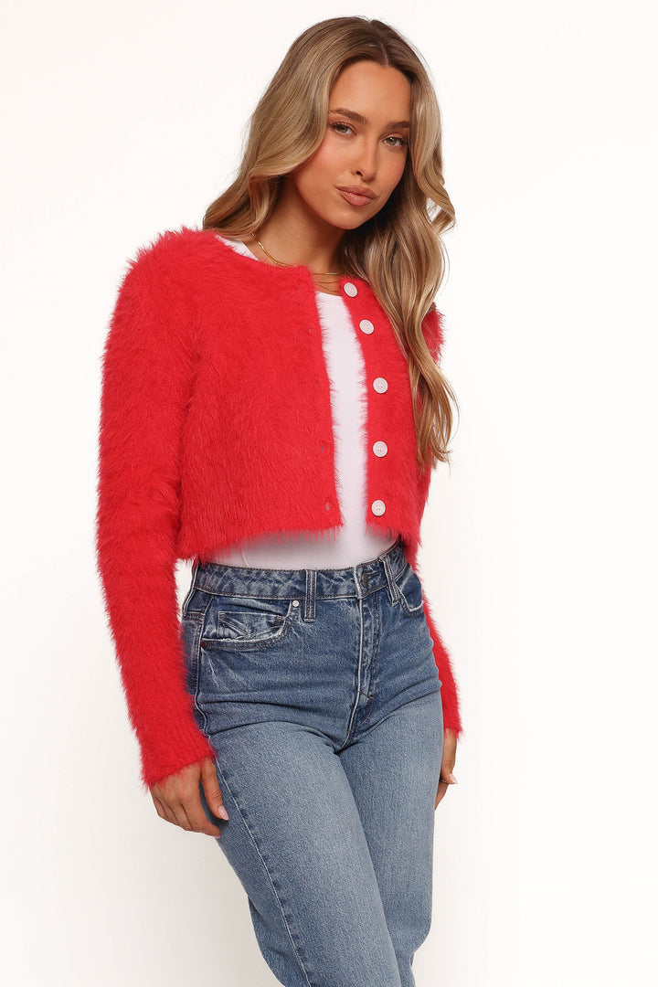 Women’s Cropped Fuzzy Button-Front Cardigan