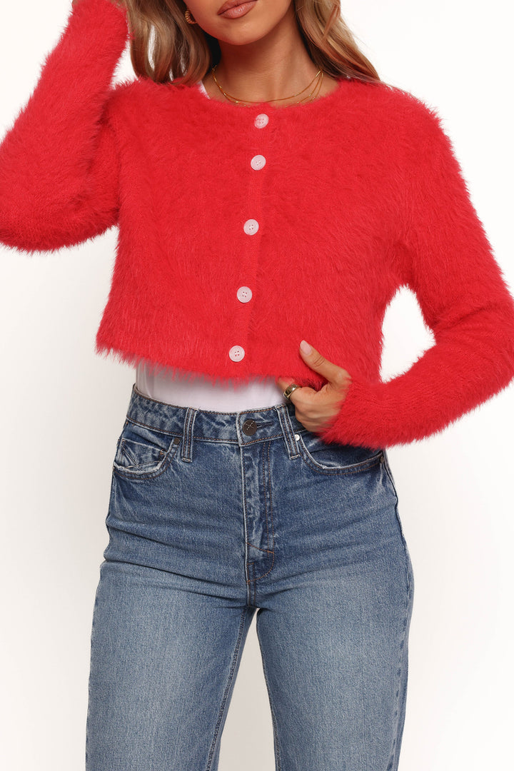 Women’s Cropped Fuzzy Button-Front Cardigan