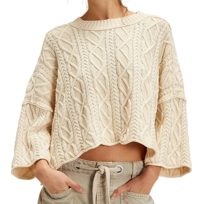 Women’s Cropped Knit Sweater with Crew Neck