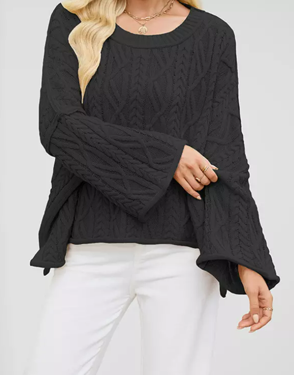Women’s Cropped Knit Sweater with Crew Neck